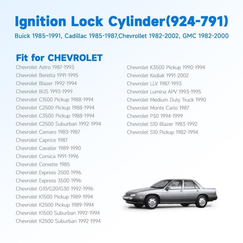 lasancamila 924-791 Ignition Switch Lock Cylinder with Keys Fit for GMC 1500 / Sonoma 1991-1994 / Yukon 1994, Chevy 2500 / S10 1982-1994, Buick, Cadillac, Oldsmobile, Pontiac, Replaces 4H1018, US-117LT - Image 3